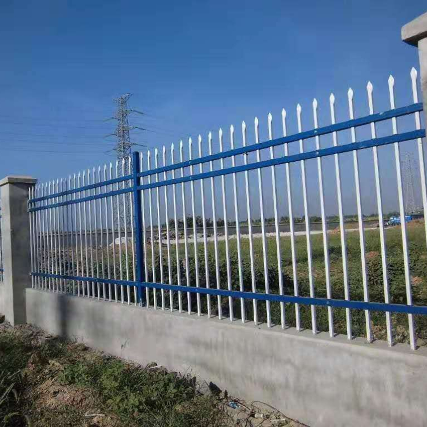 高档小区锌钢围栏组合式锌钢围栏蓝白色厂区锌钢围栏图片
