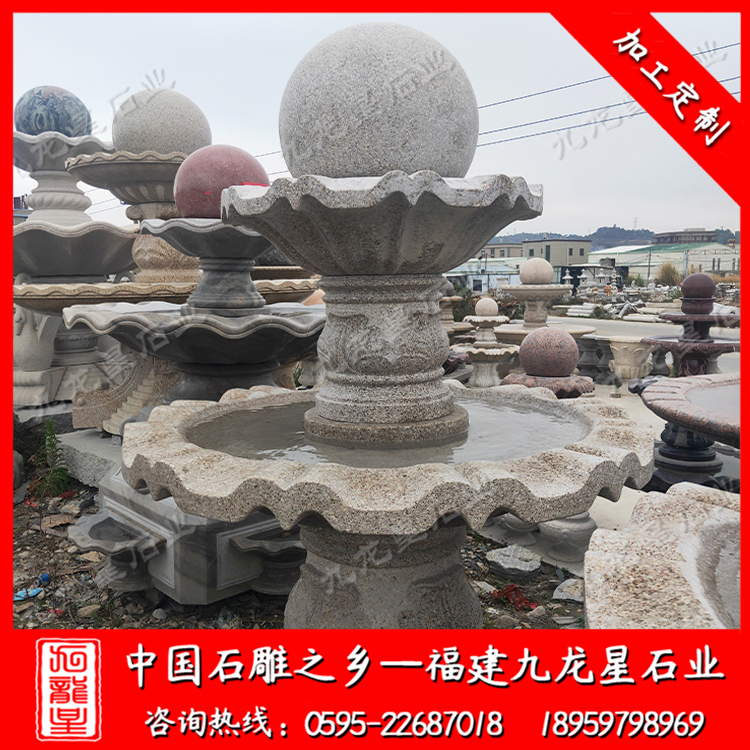 石雕喷泉厂家 欧式水景雕塑 大理石圆球图片
