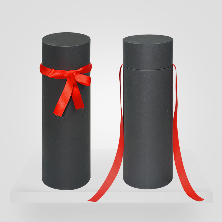 YB120506 黑色纸罐红色丝带礼品盒精美包装纸筒创意设计纸罐定做图片