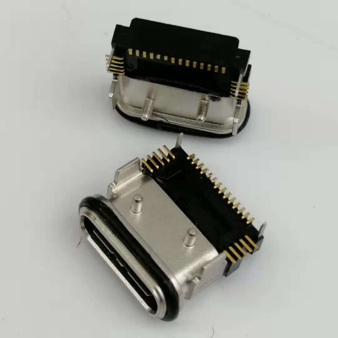 USB 3.1 TYPE-C 24PIN防水母座 四脚插板 SMT防水母座 带定位柱 5A-100V 6.5图片