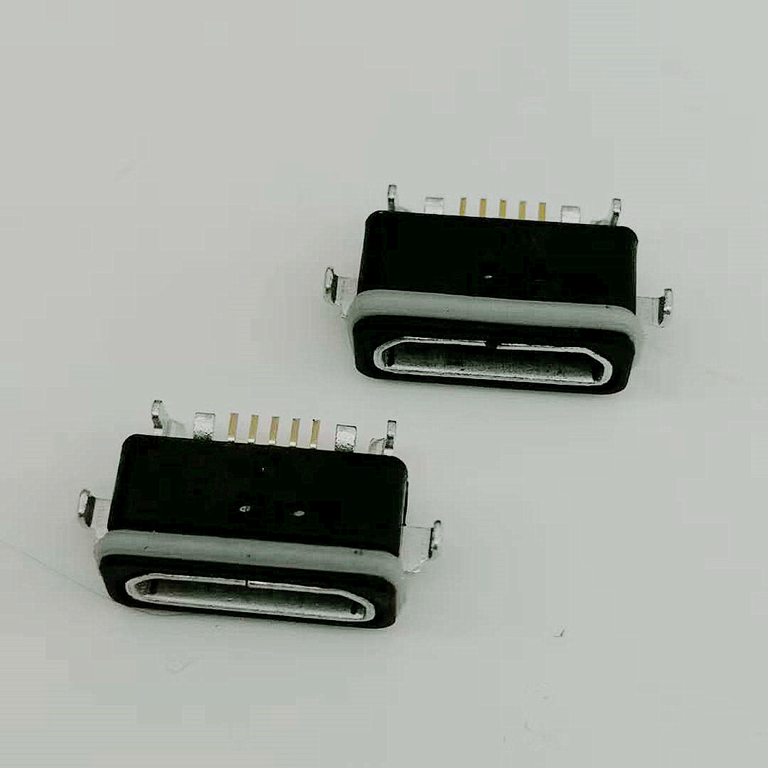 B型 MICRO USB 5PIN沉板防水母座 四脚沉板DIP贴板式SMT带防水胶圈