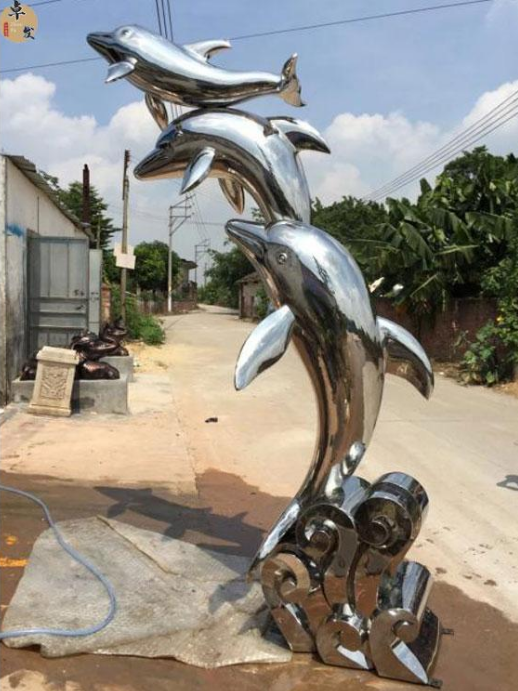 不锈钢海豚雕塑 卓发雕塑 园林不锈钢雕塑定制