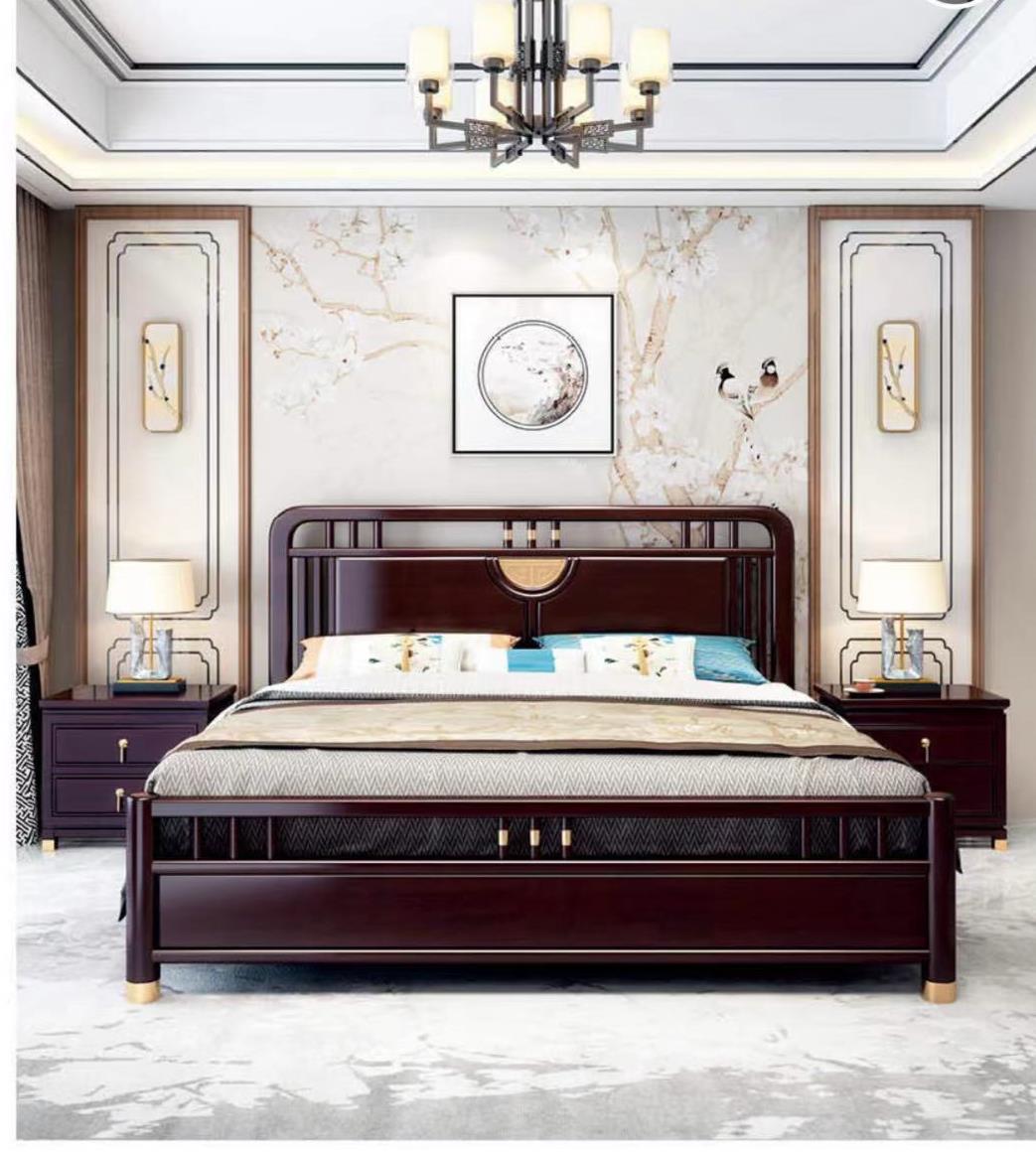 新中式轻奢实木床图片