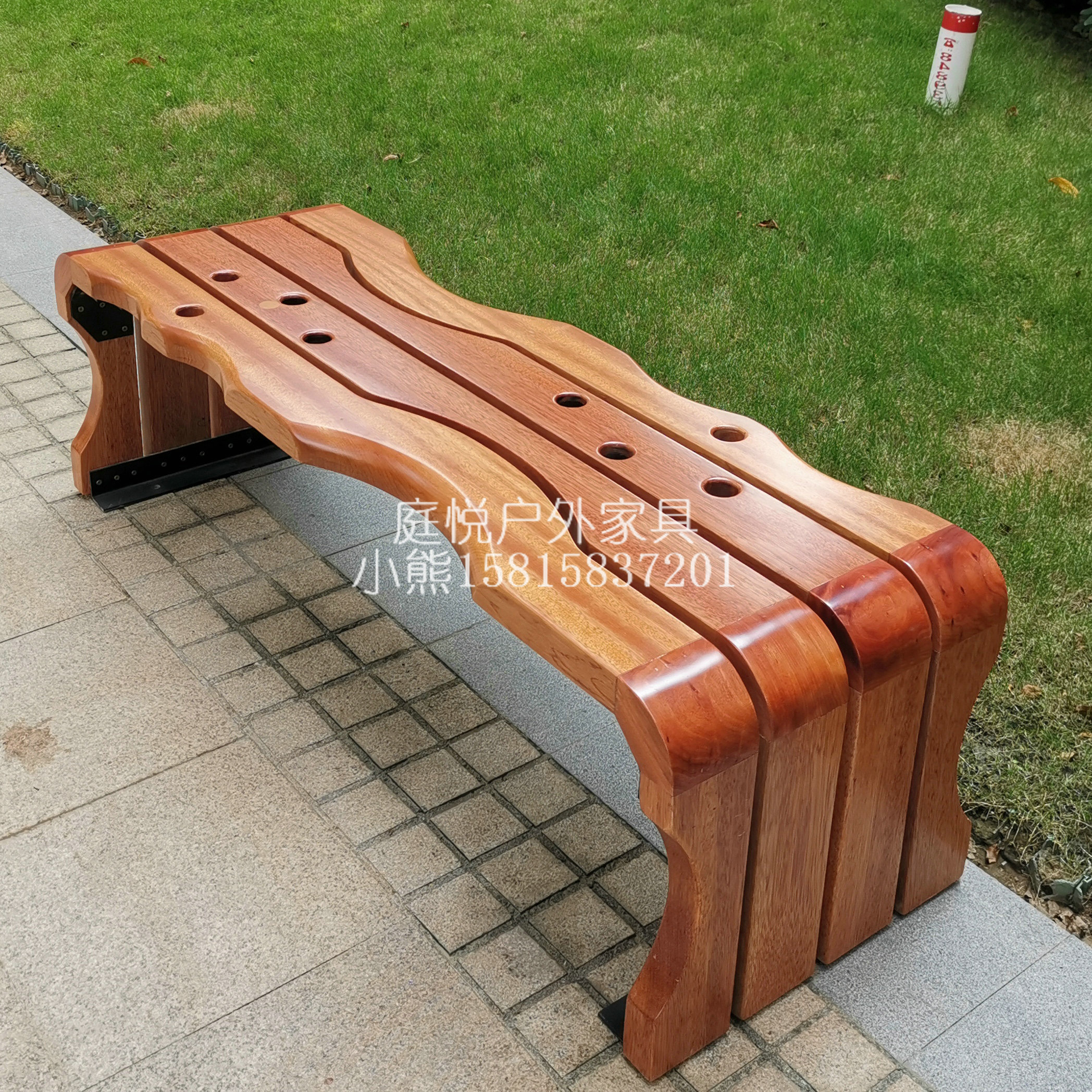 创意户外休息成品坐凳公园庭院露天休闲座椅防腐木长凳定做图片
