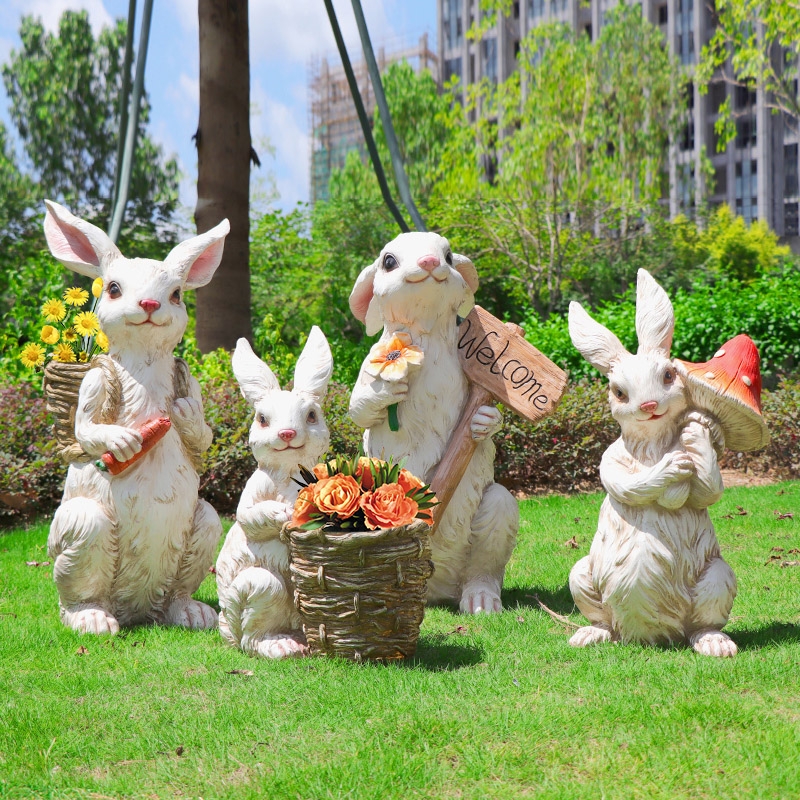 户外仿真卡通花缸兔子雕塑幼儿园草坪园林景观庭院花园装饰品摆件 仿真卡兔子雕塑图片