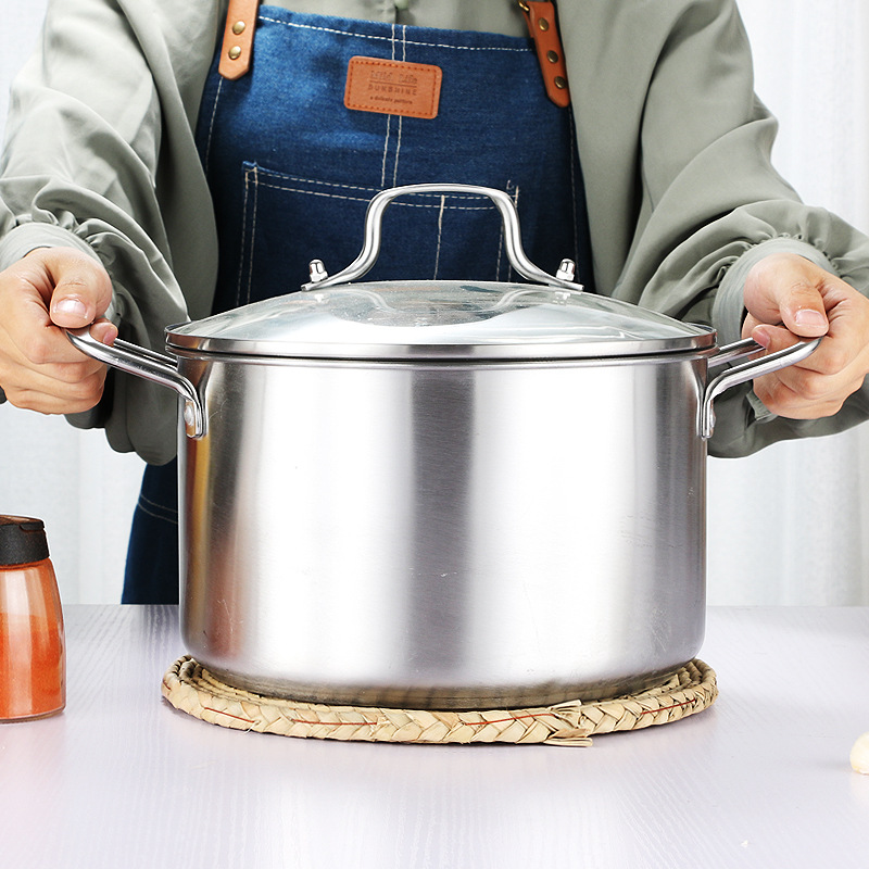 厂家批发厨房多用途高汤锅加厚款不锈钢汤锅 直型大容量平底汤锅