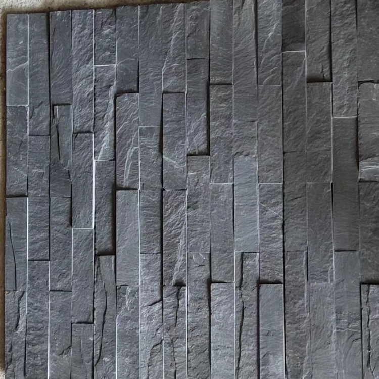 江西厂家碎拼石 江西黑色板岩文化石 胶粘拼接组合板 外墙文化石图片