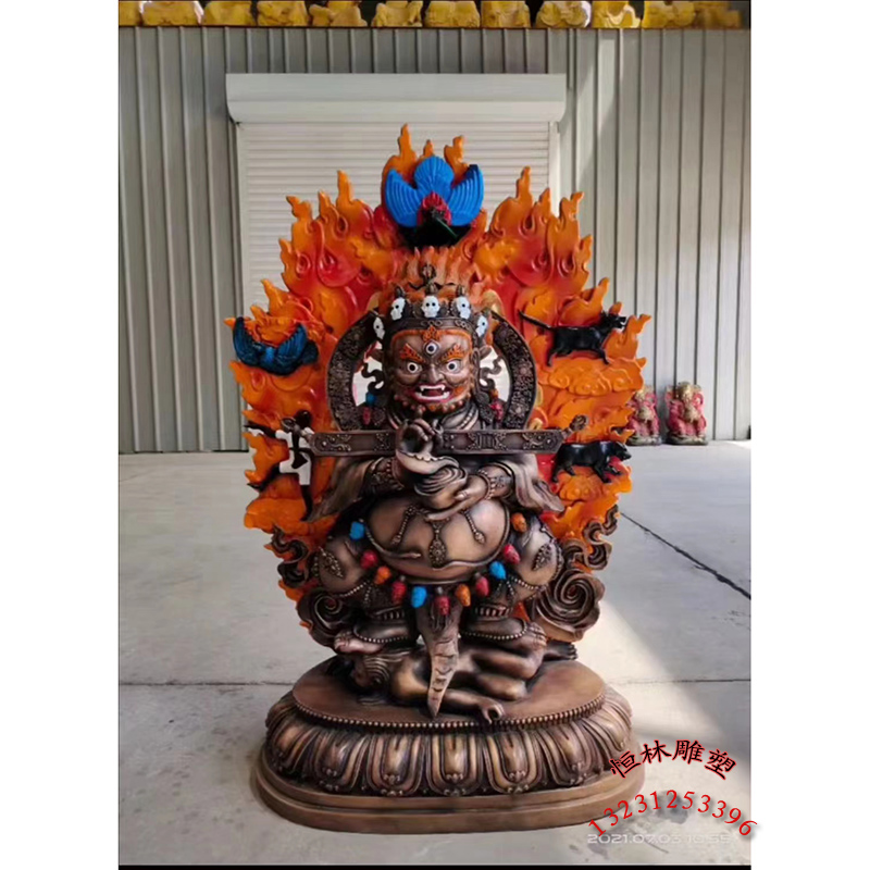 红棒玛哈嘎拉佛像纯铜铸造大型藏传寺庙铸铜1米二臂大黑天护法佛像图片