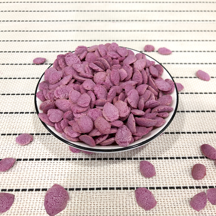 膨化紫薯片供应赢特双螺杆挤压膨化紫薯片 水果麦片用非油榨休闲零食