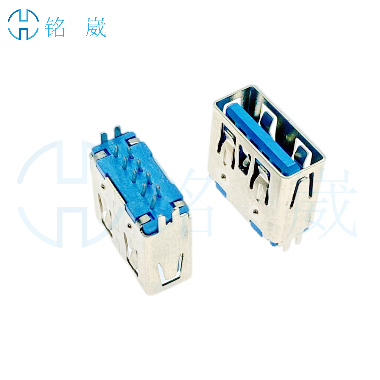 9pin母座 9p夹板0.8-1.0A母 USB3.0接口 短体11.5mm 直边 弯针 蓝色/黑色图片