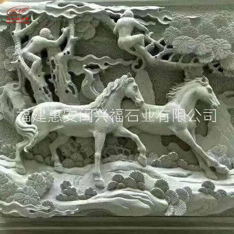 福建厂家定制中式传统石雕动物浮雕壁画 石雕梅兰竹菊浮雕摆件