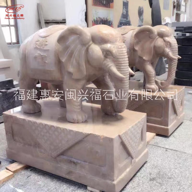 印度红大象福建石材花岗岩印度红大象石雕寺庙门口一对石象动物雕塑摆件