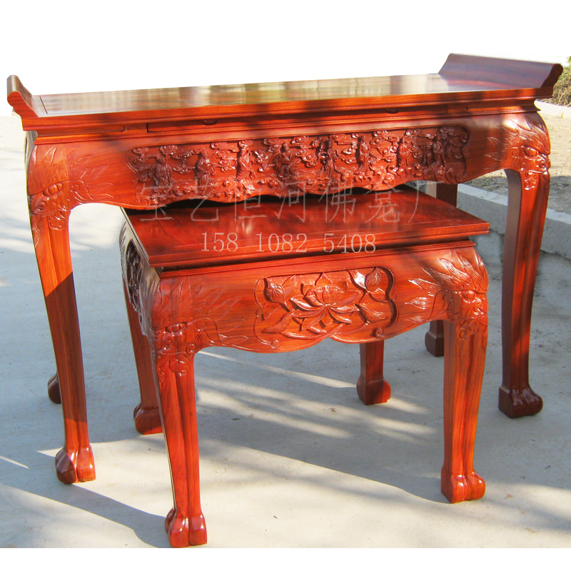 红花梨狮子脚套桌神台 实木雕刻 家用供台神桌 榫卯工艺 佛龛贡台图片
