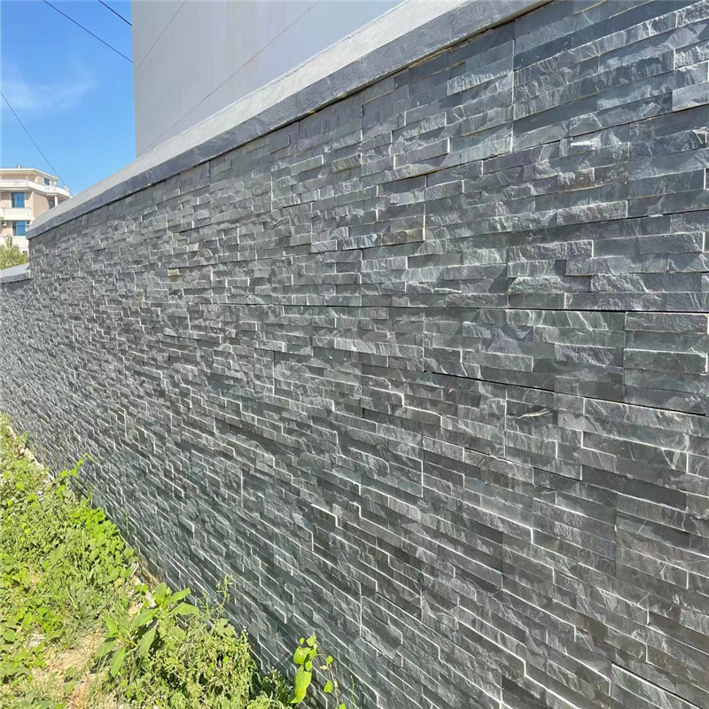河北文化石生产厂家 黑色蘑菇石外墙 青灰色板岩碎拼石图片