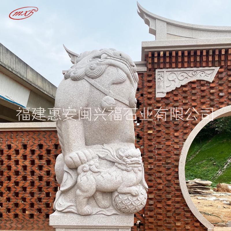 惠安石雕寺庙古建献钱狮花岗岩南方狮芝麻白狮子动物雕塑摆件