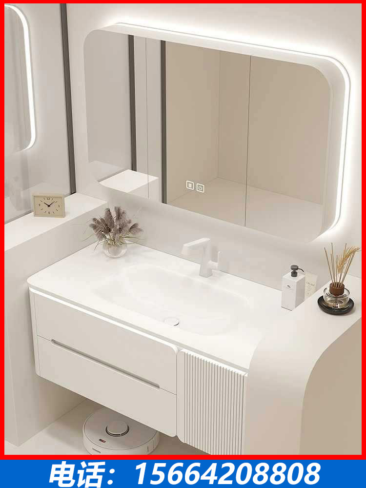 轻奢实木陶瓷一体盆浴室柜组合现代简约洗手洗脸盆柜卫生间洗漱台