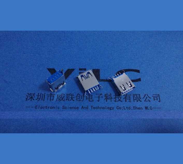3.0USB AF 180度 弯脚卷边USB3.0母座 15.0MM 耐高温蓝胶图片