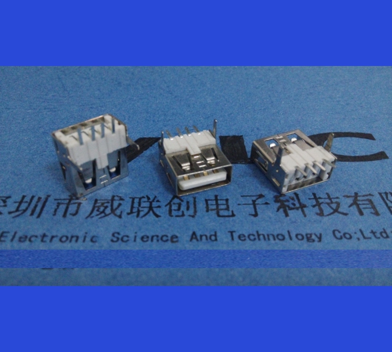 A母180度 直插件 USB2.0母座 针贴片SMT 直边 T型（LCP米色）