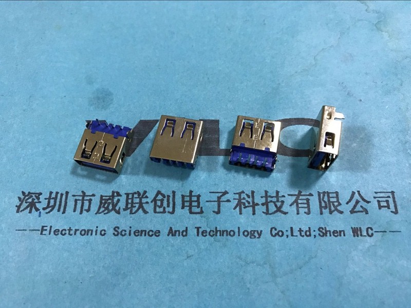 AF 90度沉板USB2.0母座 DIP 短直脚 蓝色胶芯LCP 无边USB2.0连接器图片