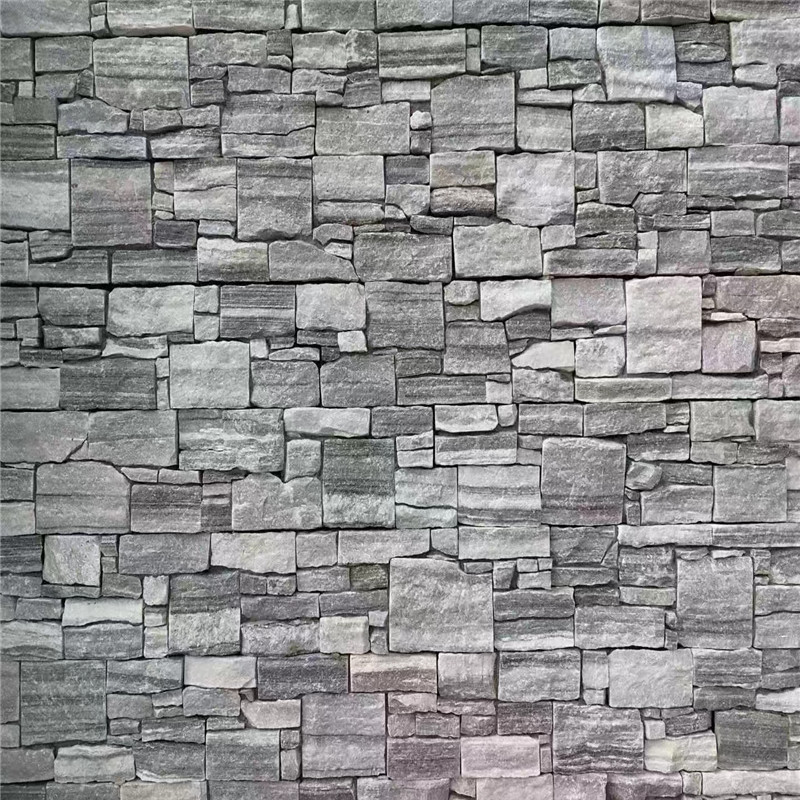 太行灰色水泥板文化石 绿色板岩冰裂纹石材 灰色不规则外墙碎拼石图片