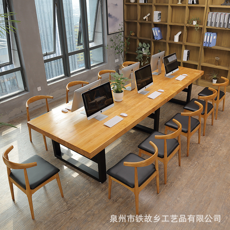 实木办公桌 简约实木办公桌 办公室电脑桌 大型培训会议桌 职员长条桌椅组合
