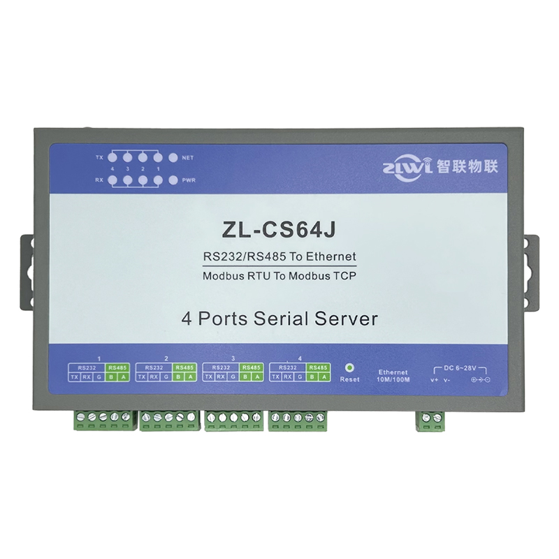 ZLWL 智联物联 串口服务器 RS485/232转以太网 4路串口网络数据透传 TCP/UDP/Modbus图片